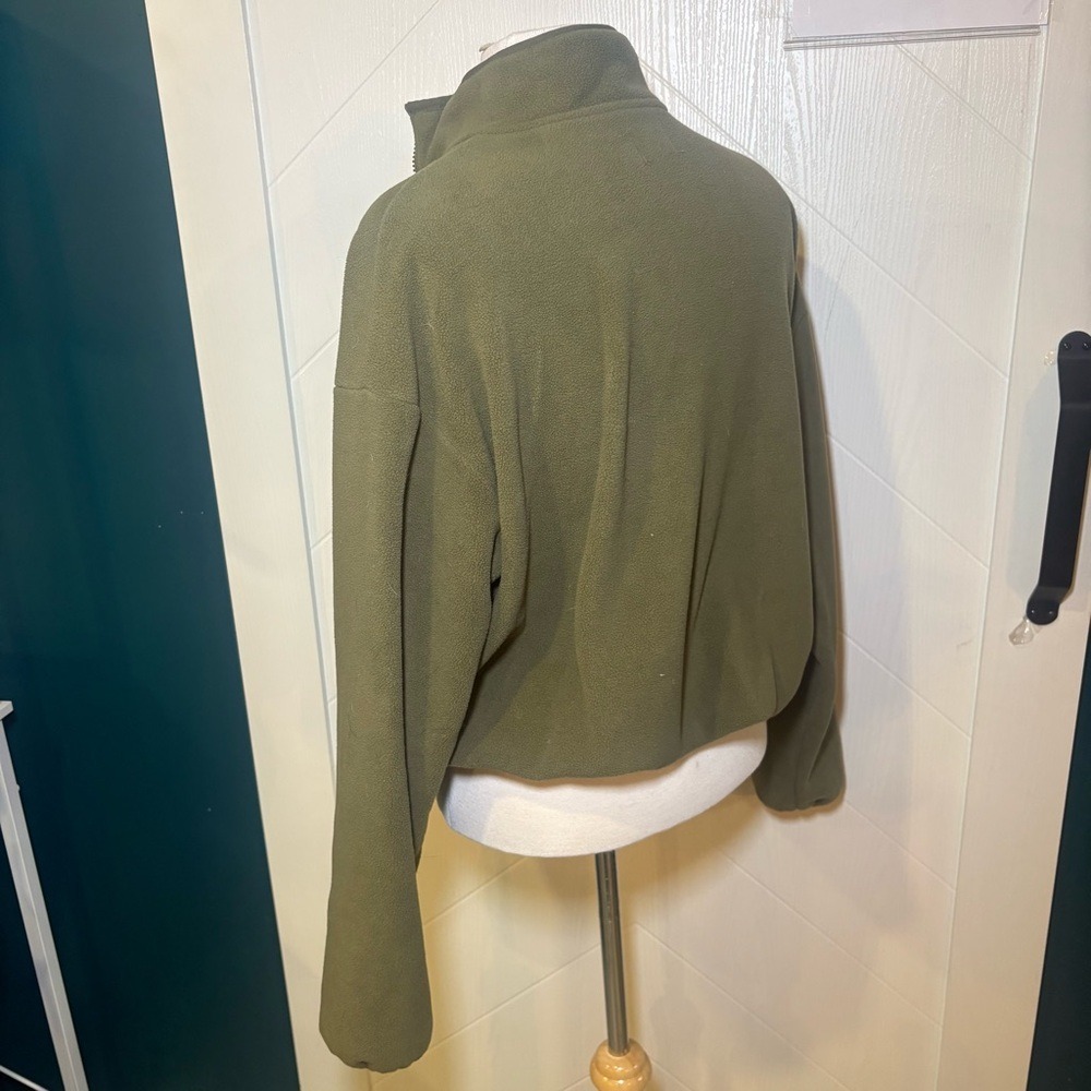 Ardene Olive Green Fleece Quarter Zip Pullover Oversized M Gorpcore Comfy - Picture 5 of 6